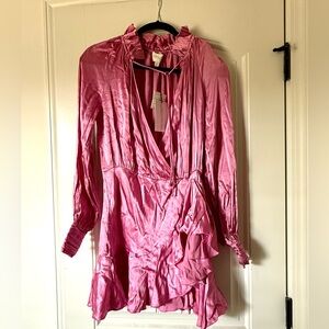 Pink Satin Ruffled Mini Dress